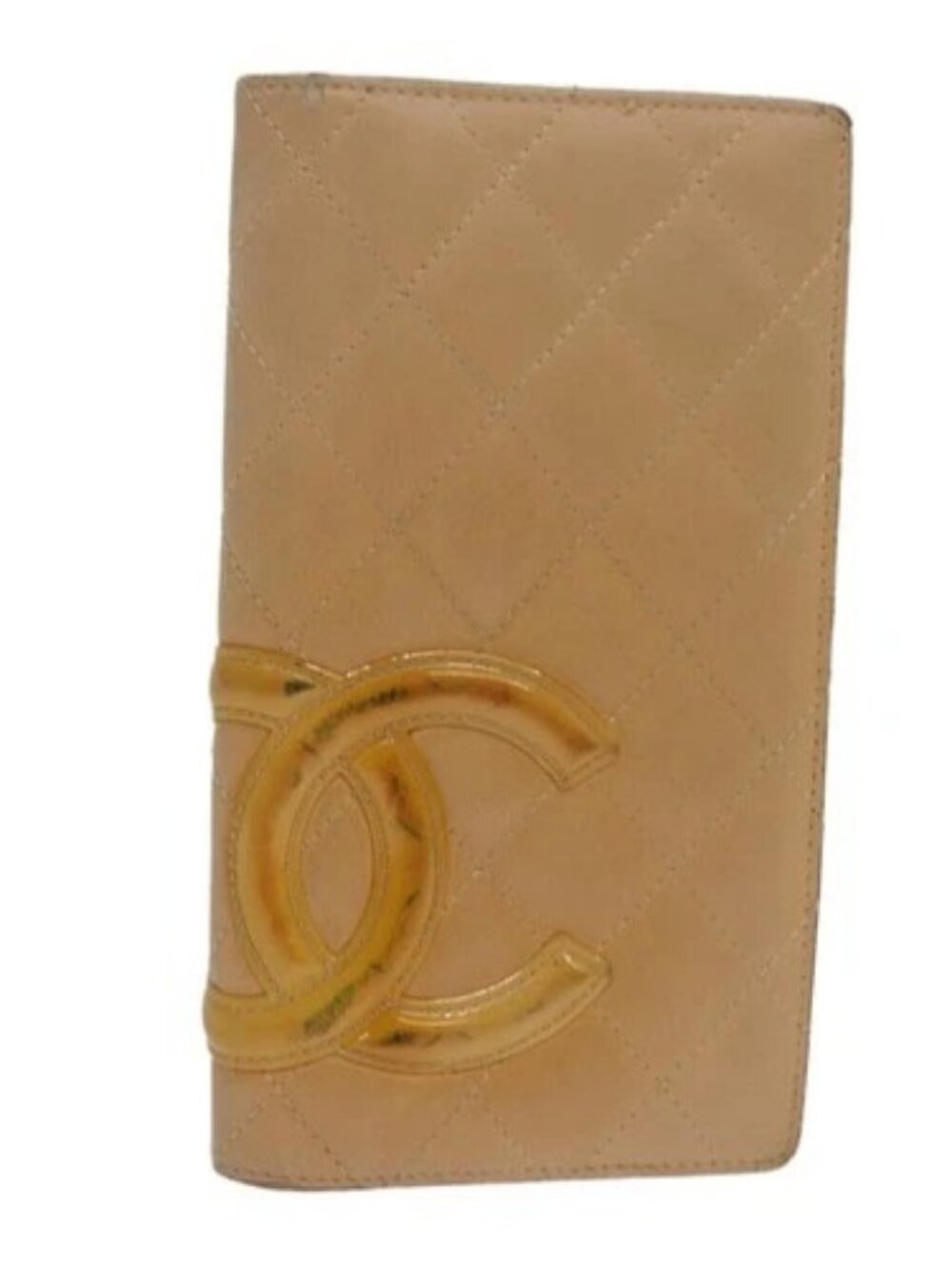 CHANEL Cambon Line Matelasse Long Wallet Leather Beige CC Auth bs16763
